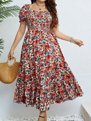 Summer Floral off Shoulder Waist Slimming Dress