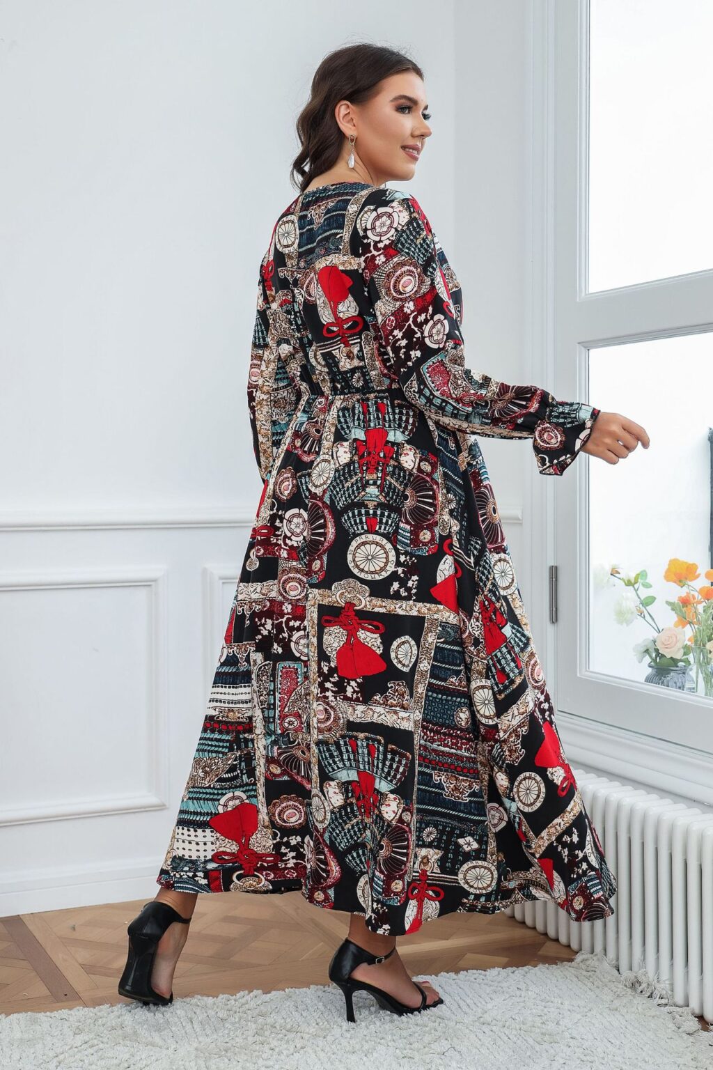 Plus Size Women Clothing Fashion Printed Long Sleeve Loose Dress - Image 5