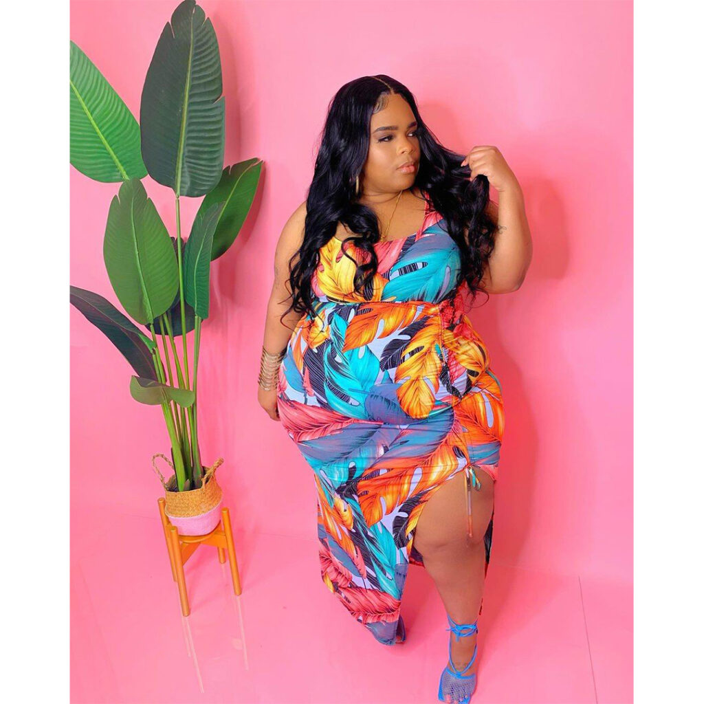 Plus Size Plus Size Women Printed Pleating Split Dress - Image 3