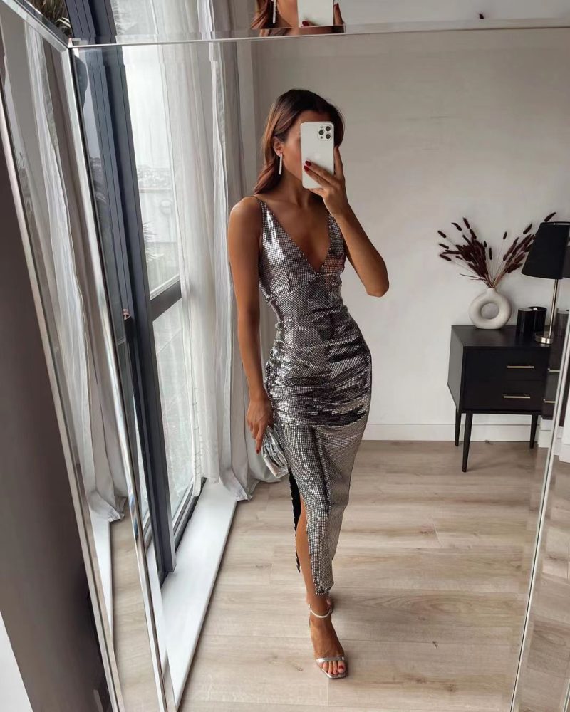 Women Summer Party Sexy Deep V Plunge Sheath Dress - Image 2