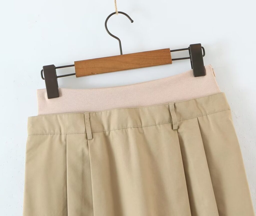 All Match High Waist Khaki Faux Two Piece A line Skirt Long Leg Hero Stitching Skirt with Belt - Image 4