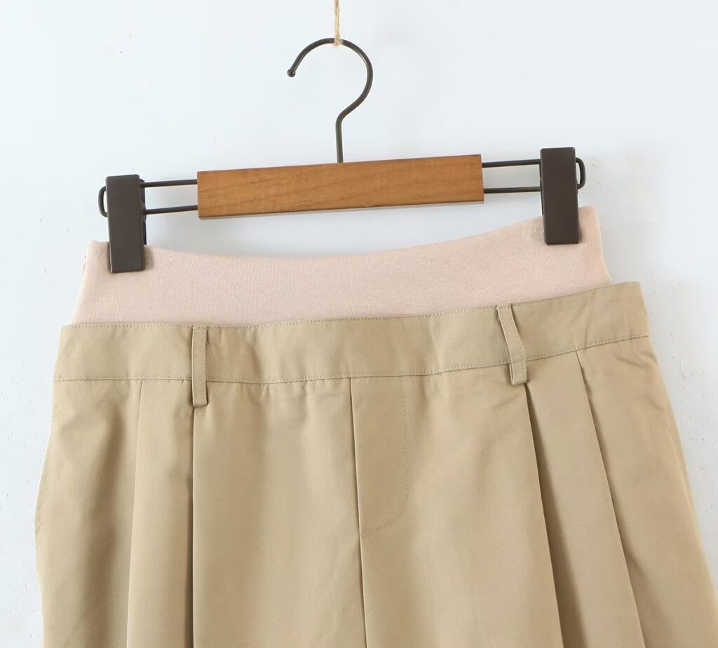 All Match High Waist Khaki Faux Two Piece A line Skirt Long Leg Hero Stitching Skirt with Belt - Image 6