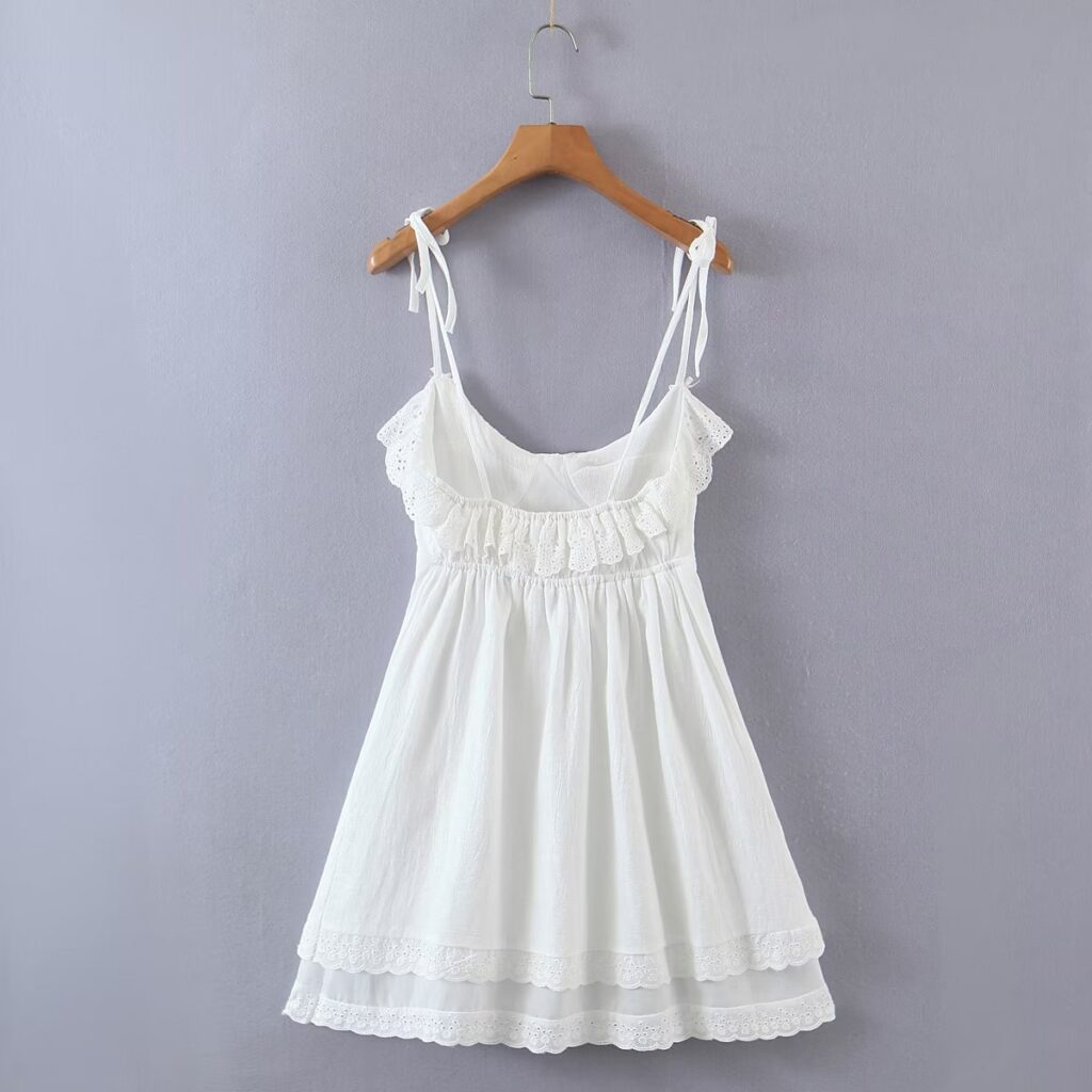 Summer Women Wear Lace Edge Steel Ring White Dress Mini Eyelet Embroidery - Image 3
