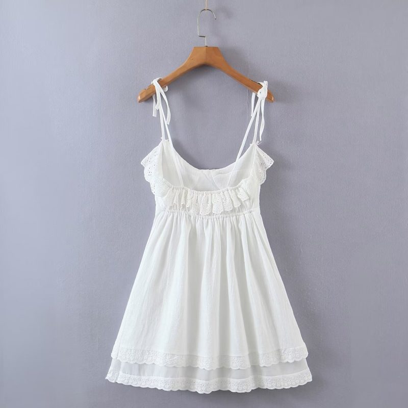 Summer Women Wear Lace Edge Steel Ring White Dress Mini Eyelet Embroidery - Image 3