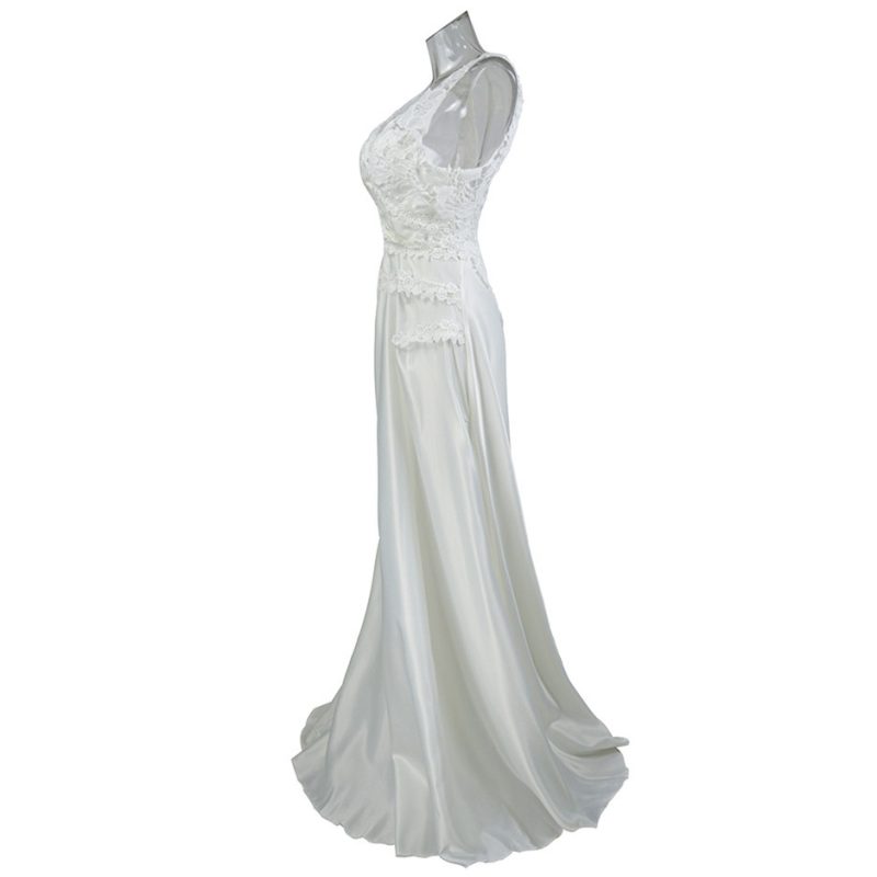 Wedding Women Clothing Women Solid Color Lace Splicing Sling Hollow Out Cutout Backless Dress Toast Dress Formal Dress - Image 3