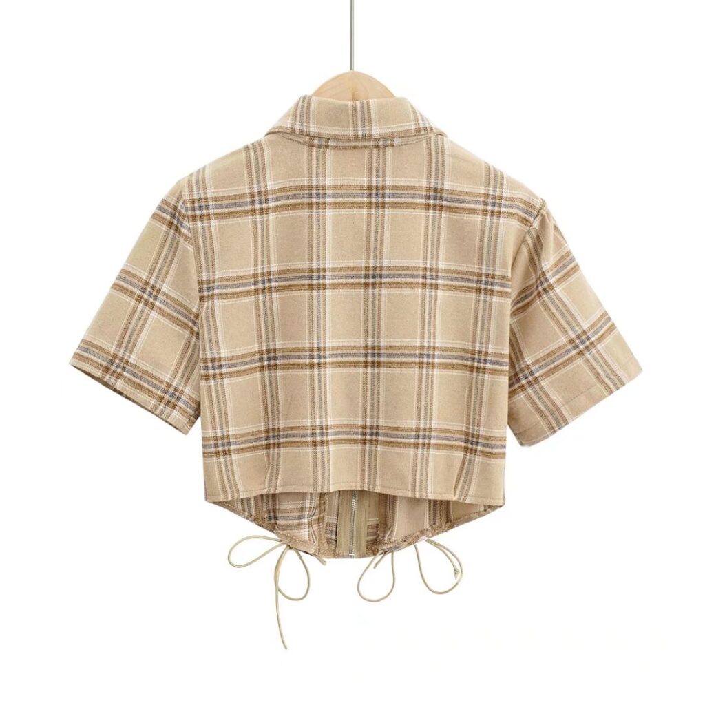 Sexy Lace up Shirt Women Clothing Trendy Zipper Waist Trimming Short Sleeved Shirt  Crisscross - Image 3