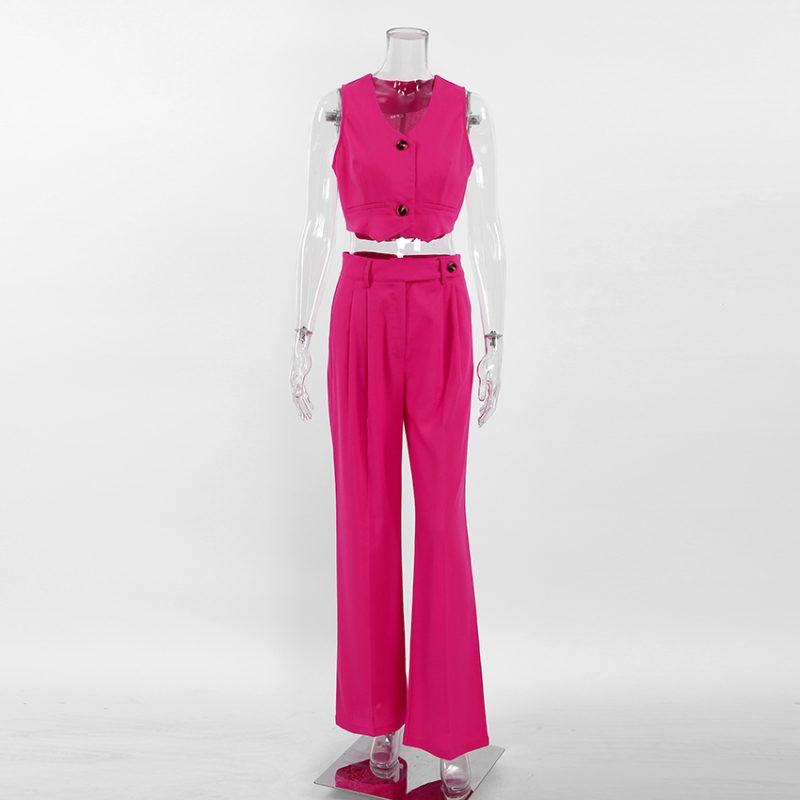 Summer Cotton Linen Suit Women V Neck Slim Fit Vest Sleeveless Top Straight Leg Trousers Two Piece Set - Image 5