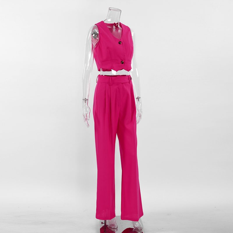 Summer Cotton Linen Suit Women V Neck Slim Fit Vest Sleeveless Top Straight Leg Trousers Two Piece Set - Image 6