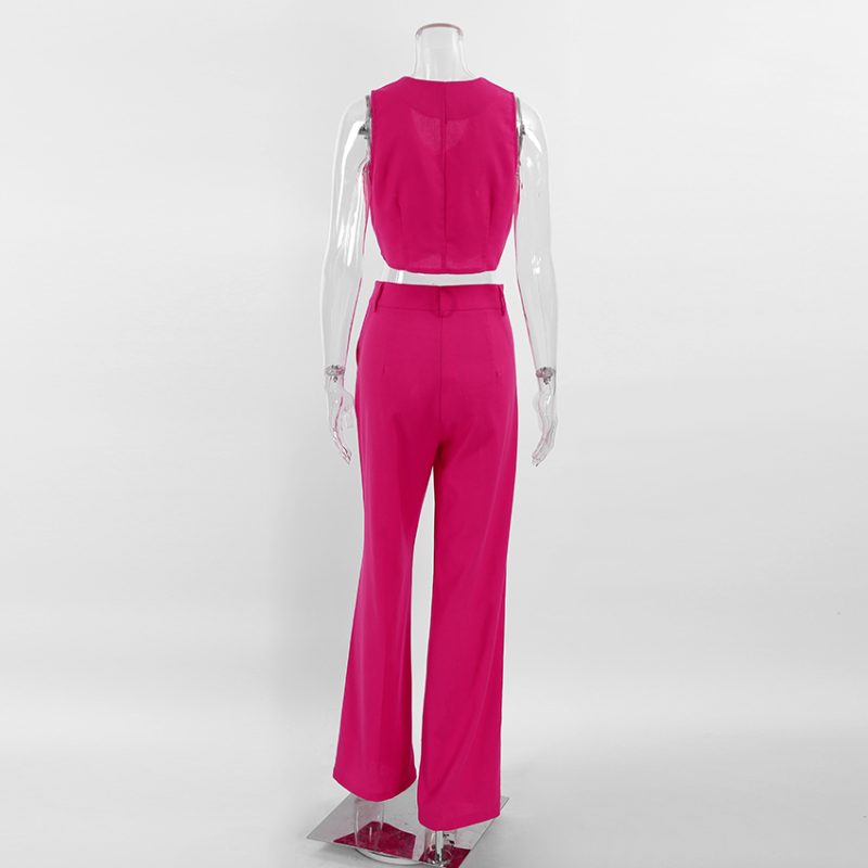 Summer Cotton Linen Suit Women V Neck Slim Fit Vest Sleeveless Top Straight Leg Trousers Two Piece Set - Image 7