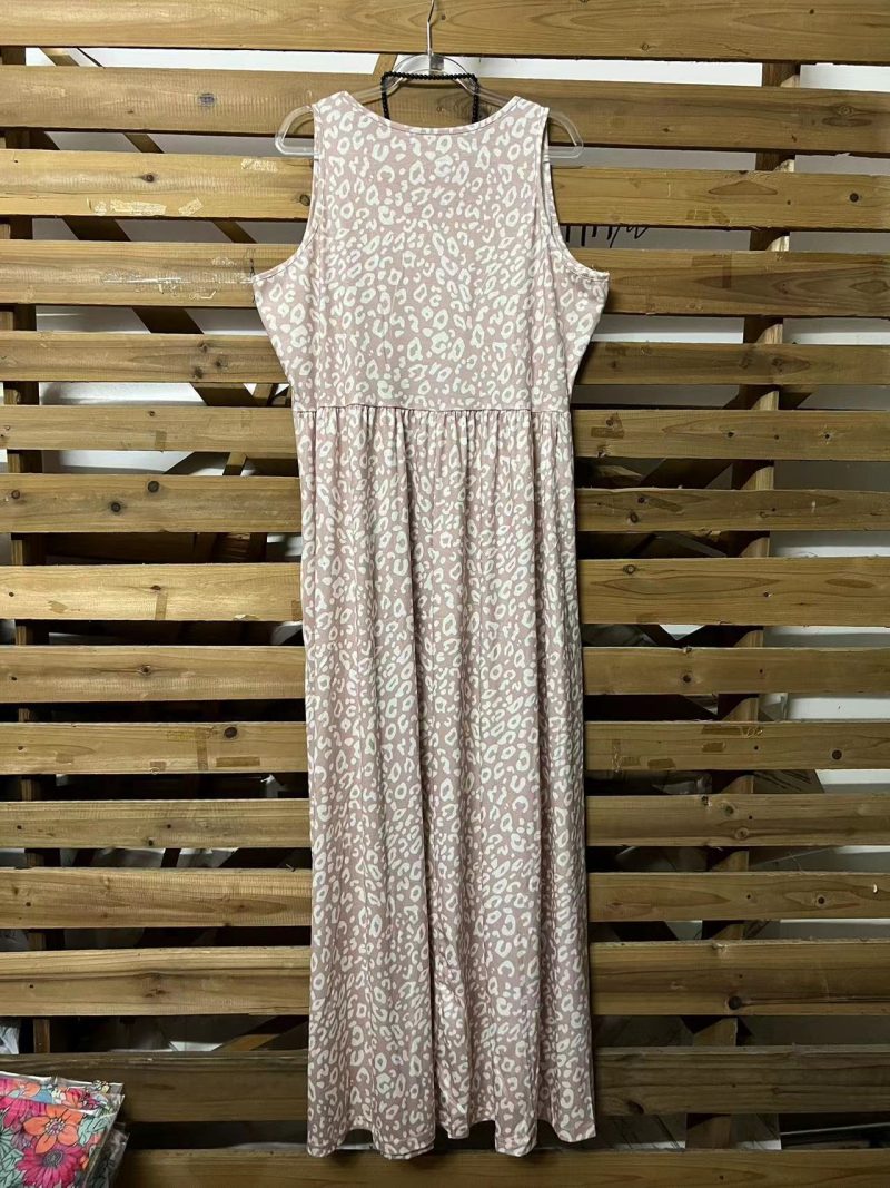 Summer Leopard Print Pocket Sleeveless Maxi Dress Women Trumpet round-Neck High Waist Slim Dress Women - Image 7