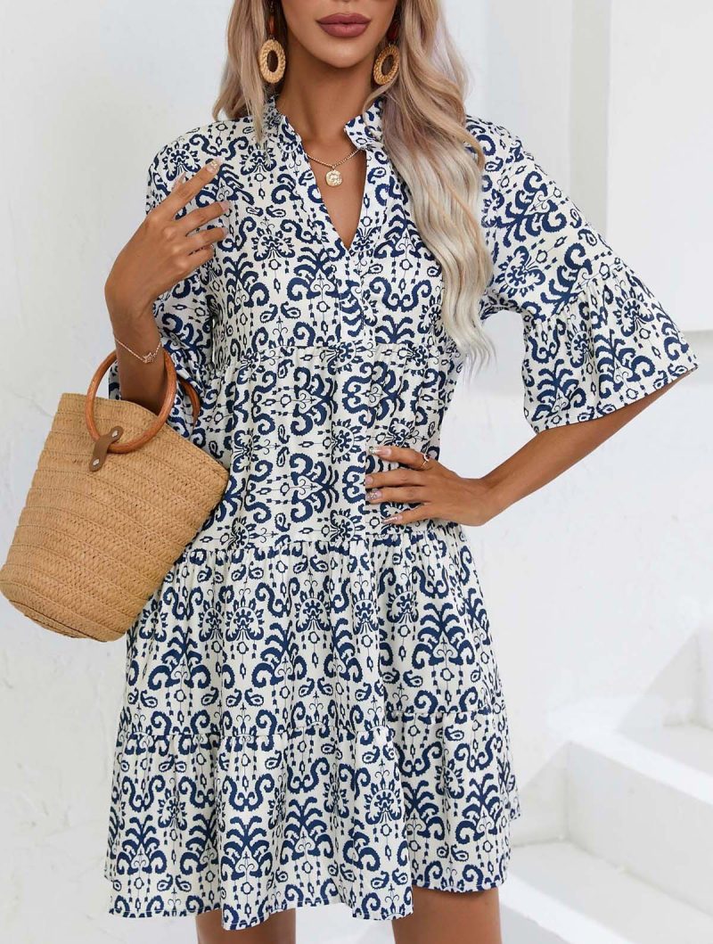 Women  Clothing Dress Summer Loose V neck Casual Short Women Clothing