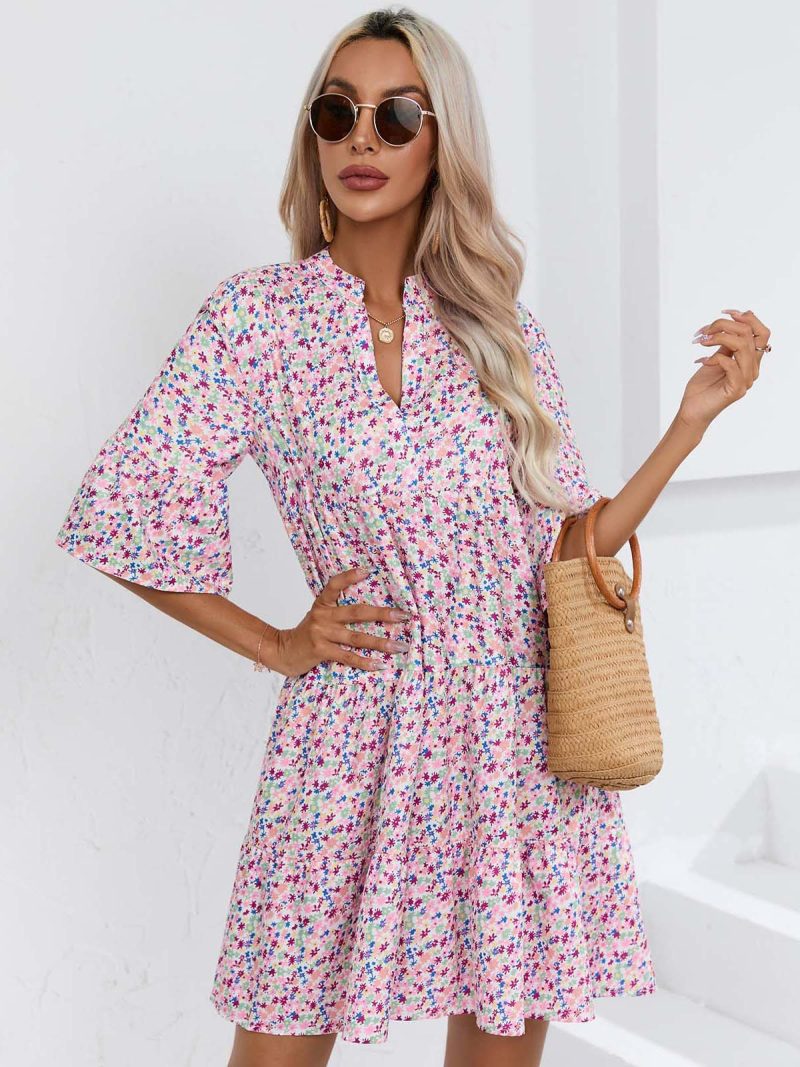 Women  Clothing Dress Summer Loose V neck Casual Short Women Clothing - Image 2