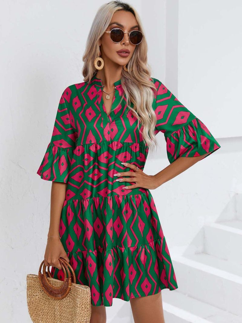 Women  Clothing Dress Summer Loose V neck Casual Short Women Clothing - Image 3