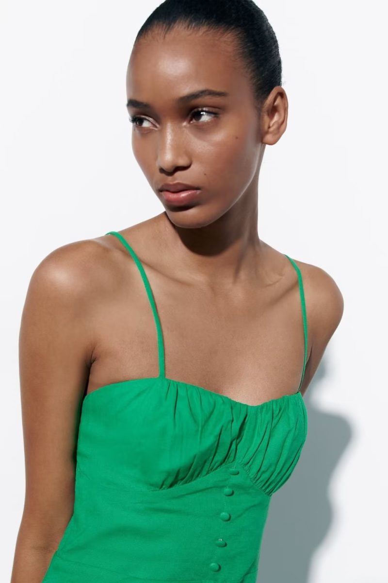 Spring Women High Waist Chest Breasted Back Cutout out Mid Length Dress - Image 2