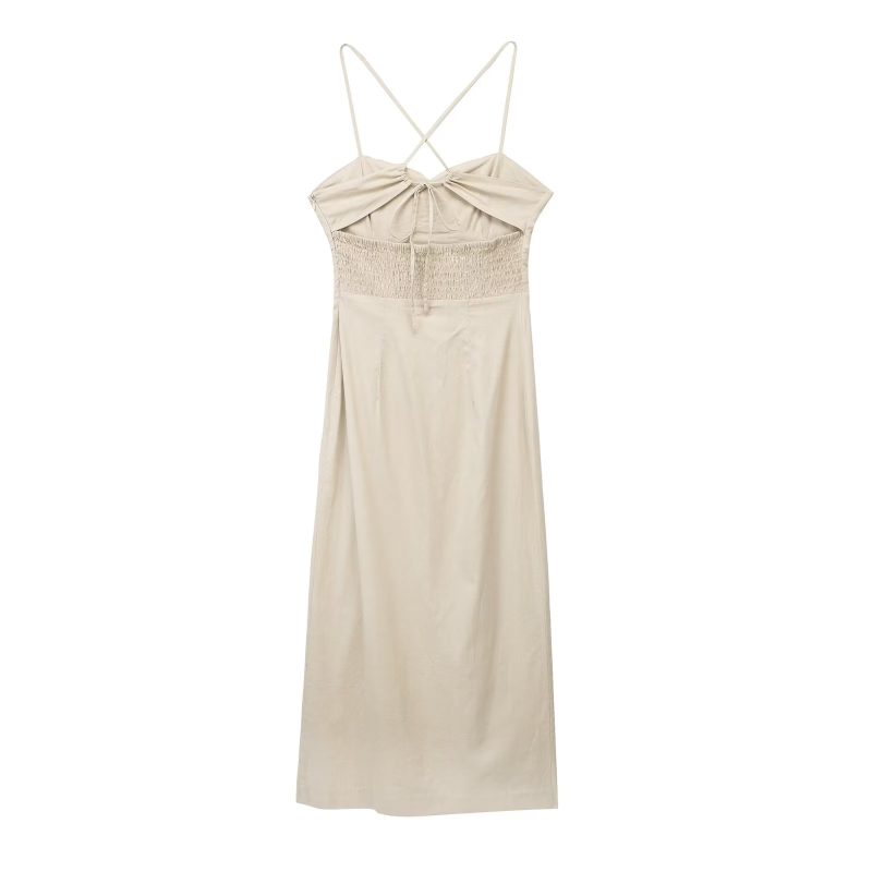 Spring Women High Waist Chest Breasted Back Cutout out Mid Length Dress - Image 6