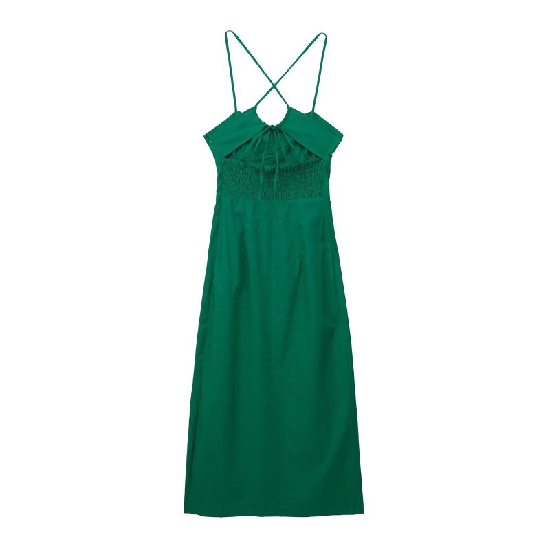 Spring Women High Waist Chest Breasted Back Cutout out Mid Length Dress - Image 7