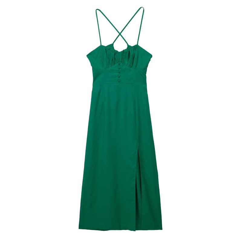 Spring Women High Waist Chest Breasted Back Cutout out Mid Length Dress - Image 8