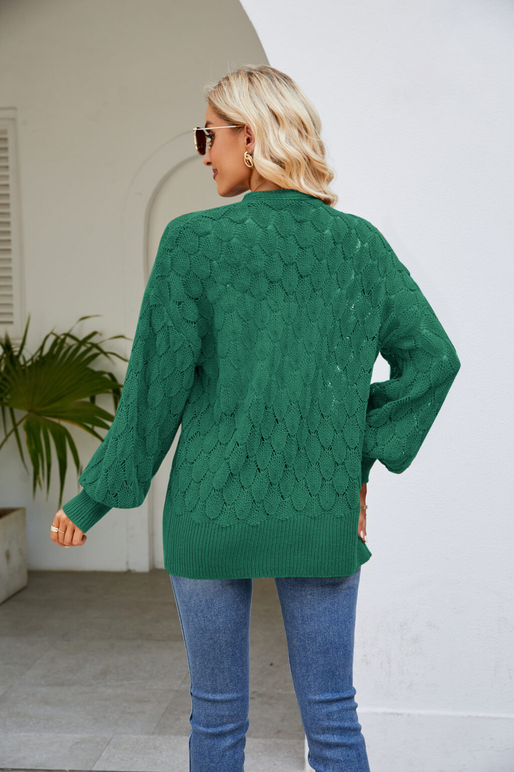 Loose Lazy Mid Length Sweater Coat Women Clothing Design Hollow Out Cutout Out Knitted Sweater Cardigan - Image 6
