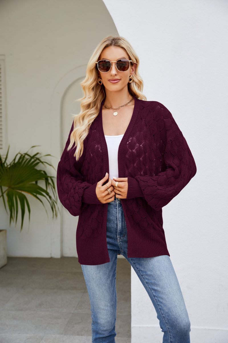 Loose Lazy Mid Length Sweater Coat Women Clothing Design Hollow Out Cutout Out Knitted Sweater Cardigan - Image 7