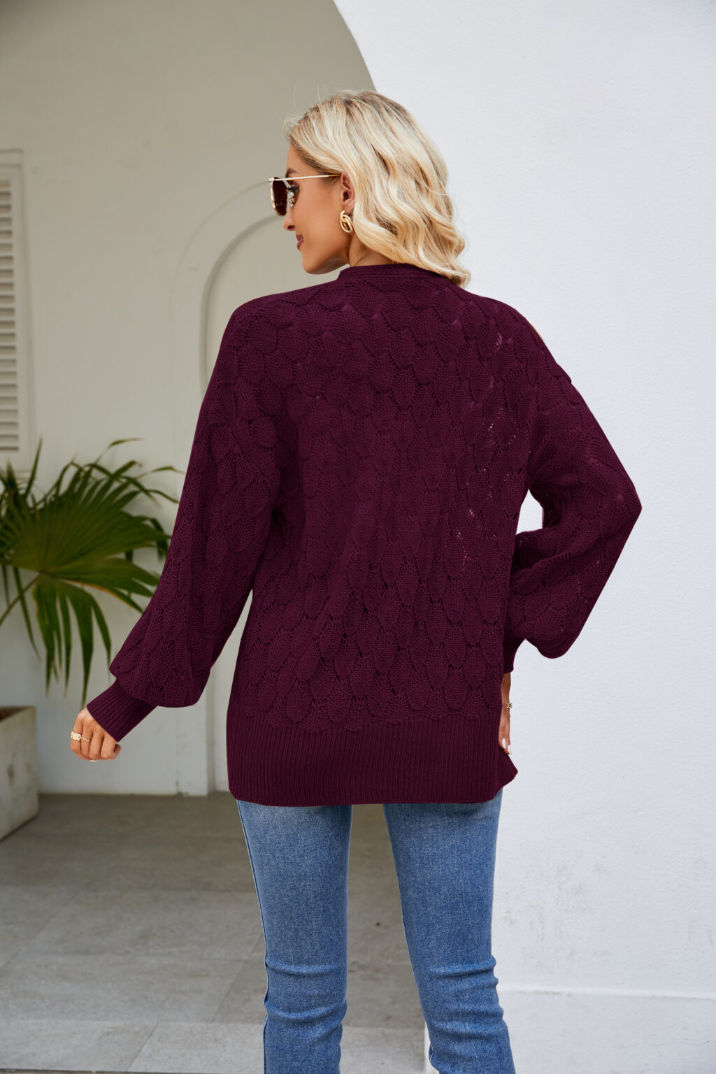 Loose Lazy Mid Length Sweater Coat Women Clothing Design Hollow Out Cutout Out Knitted Sweater Cardigan - Image 8