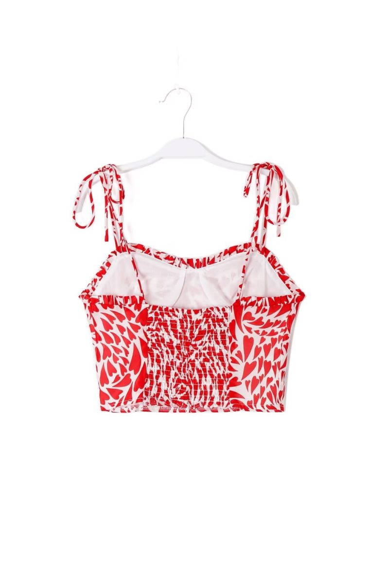 Slim Fit V Neck Red Love Shoulder Lace Up Spaghetti Strap Camisole Top - Image 6