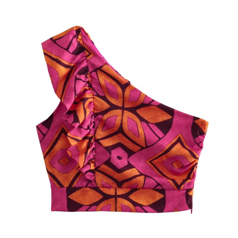 Women Summer Asymmetric Print Top Set - Image 2
