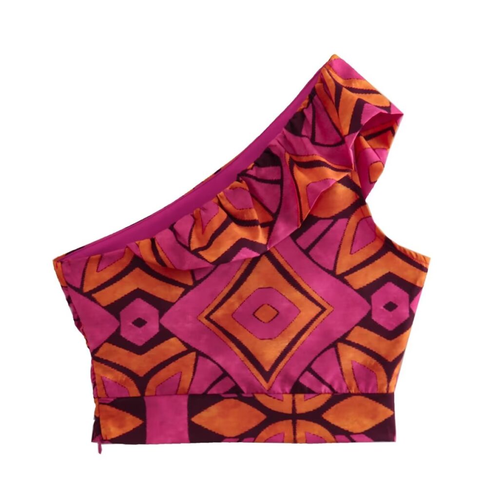 Women Summer Asymmetric Print Top Set - Image 3