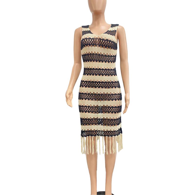 Sexy Sleeveless Knitted Crochet Tassel Beach Dress - Image 7