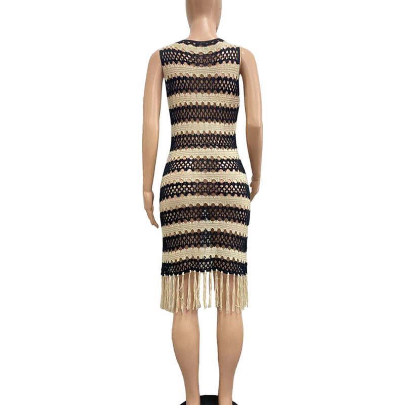Sexy Sleeveless Knitted Crochet Tassel Beach Dress - Image 9