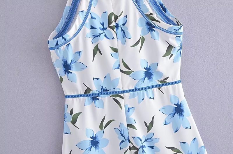 Summer Women Wear Printed Sleeveless Cold Shoulder Ribbon Stitching Irregular Asymmetric Hem Dress Boho Summer Outfits - Image 6