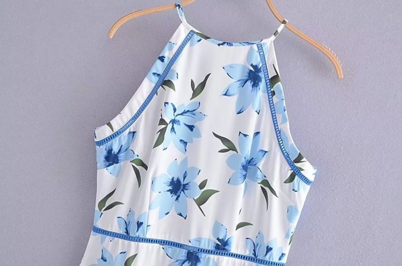 Summer Women Wear Printed Sleeveless Cold Shoulder Ribbon Stitching Irregular Asymmetric Hem Dress Boho Summer Outfits - Image 7
