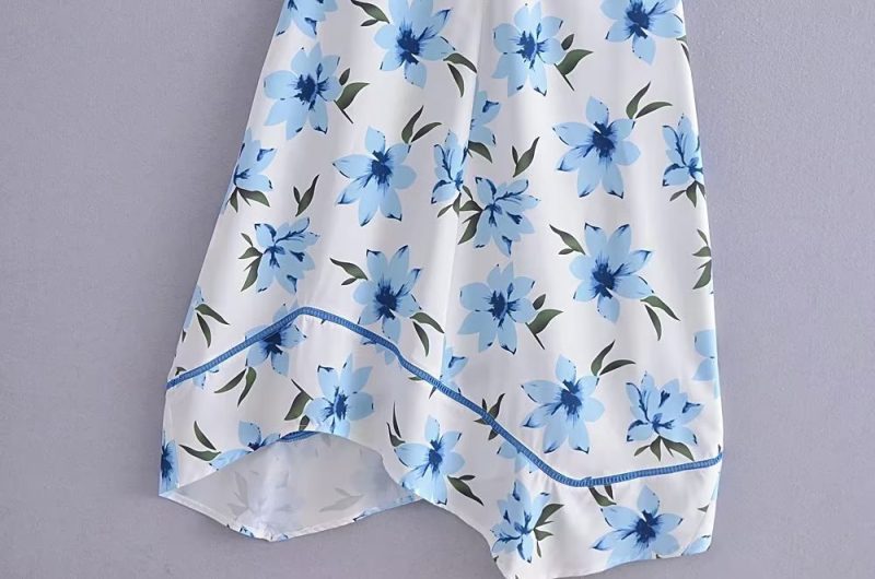 Summer Women Wear Printed Sleeveless Cold Shoulder Ribbon Stitching Irregular Asymmetric Hem Dress Boho Summer Outfits - Image 13