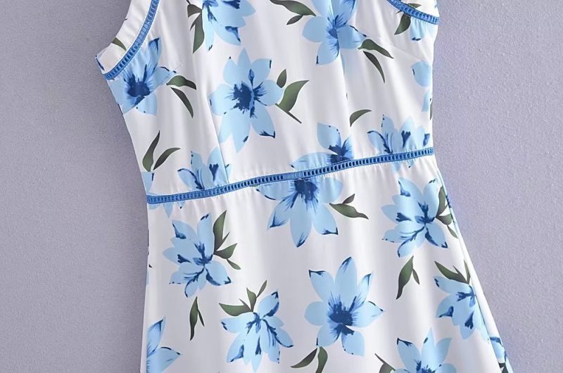 Summer Women Wear Printed Sleeveless Cold Shoulder Ribbon Stitching Irregular Asymmetric Hem Dress Boho Summer Outfits - Image 14