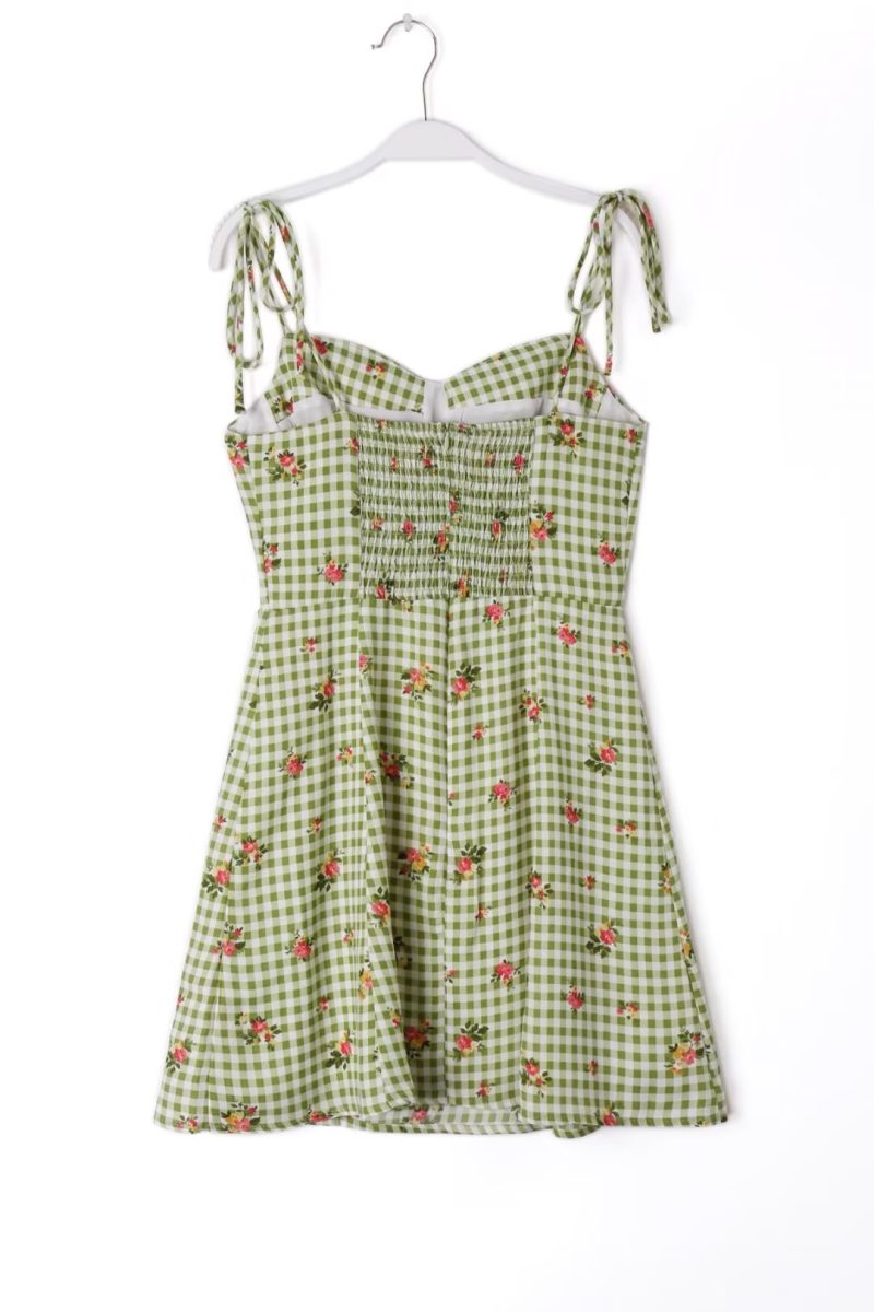 Seaside Beach Vacation Strap Mini Women Summer Backpack Lace up Slim Fit Printed Checks Dress Boho Summer Outfits - Image 2