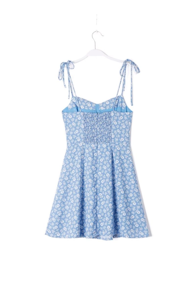 Retro Waist Controlled Slimming Sexy Side Split Holiday Midi Dress French Hipster Girl Floral Strap Dress - Image 2