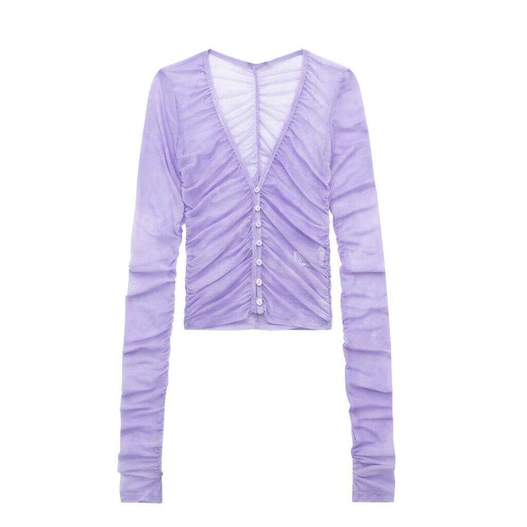 Summer V neck Long Sleeve Single Breasted Slim Fit Pleated Shirt for Women - Image 3