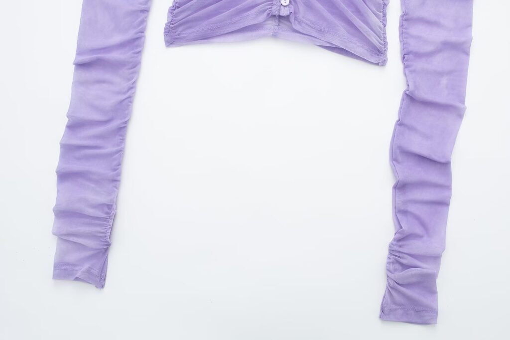 Summer V neck Long Sleeve Single Breasted Slim Fit Pleated Shirt for Women - Image 4