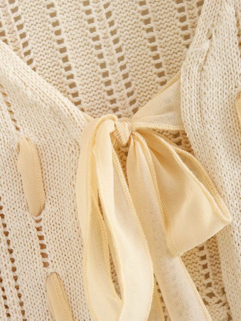 Summer Patchwork Knitted Coat Knotted Short Top - Image 3
