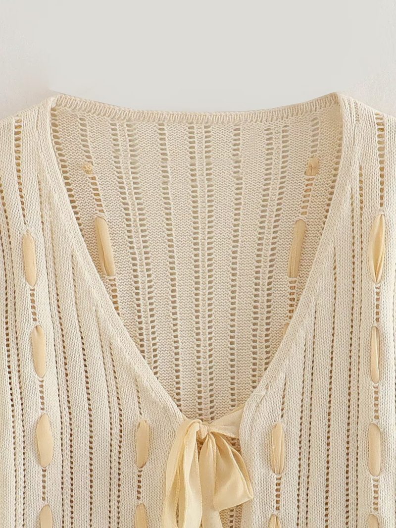 Summer Patchwork Knitted Coat Knotted Short Top - Image 7