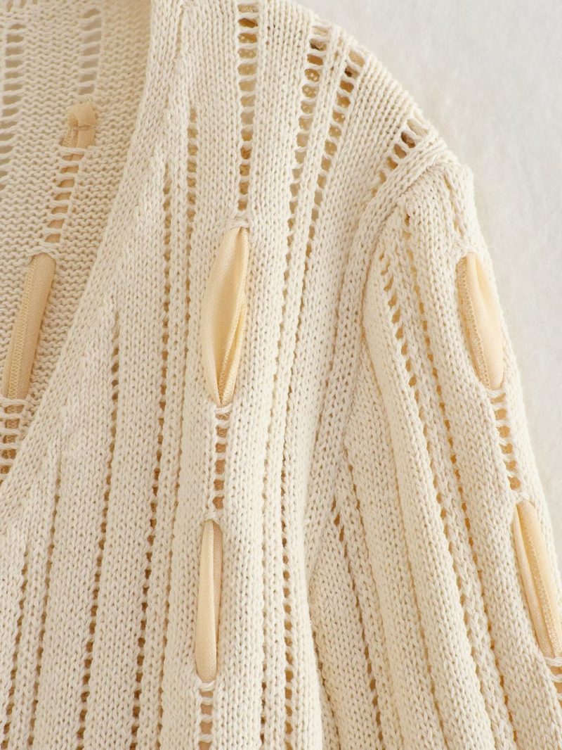 Summer Patchwork Knitted Coat Knotted Short Top - Image 9