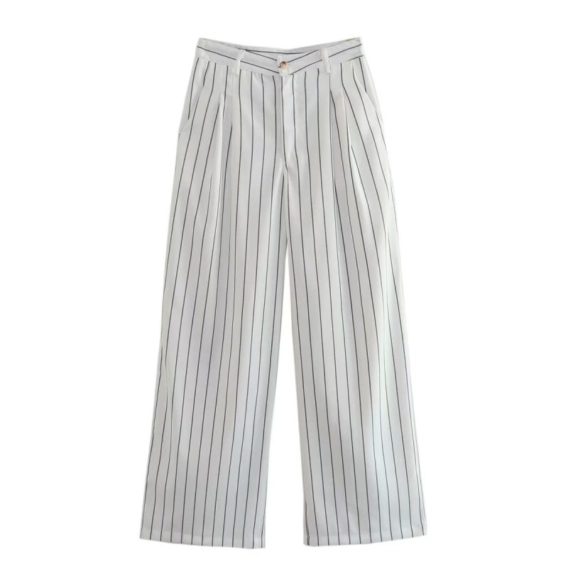 Spring Women High Waist Ptripe Work Pant Double Breasted Blazer - Image 3