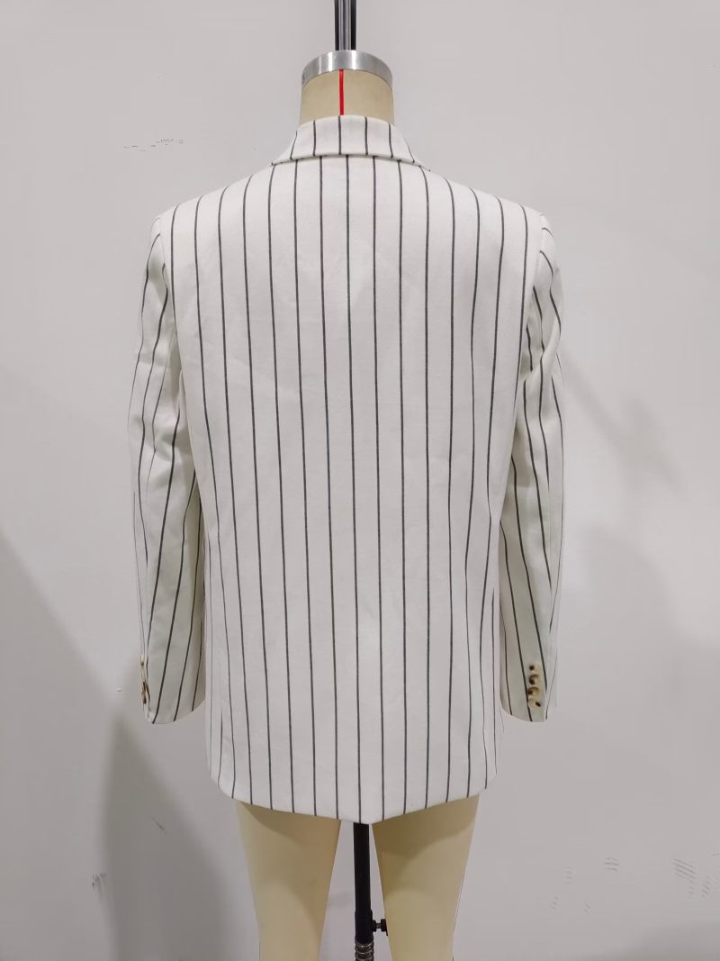 Spring Women High Waist Ptripe Work Pant Double Breasted Blazer - Image 5
