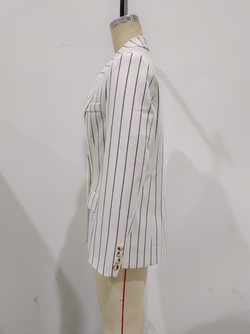 Spring Women High Waist Ptripe Work Pant Double Breasted Blazer - Image 6