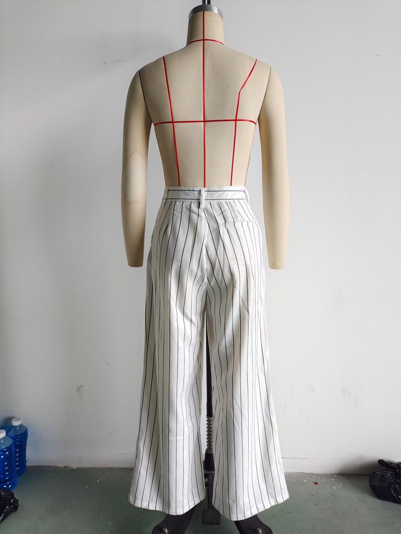 Spring Women High Waist Ptripe Work Pant Double Breasted Blazer - Image 9