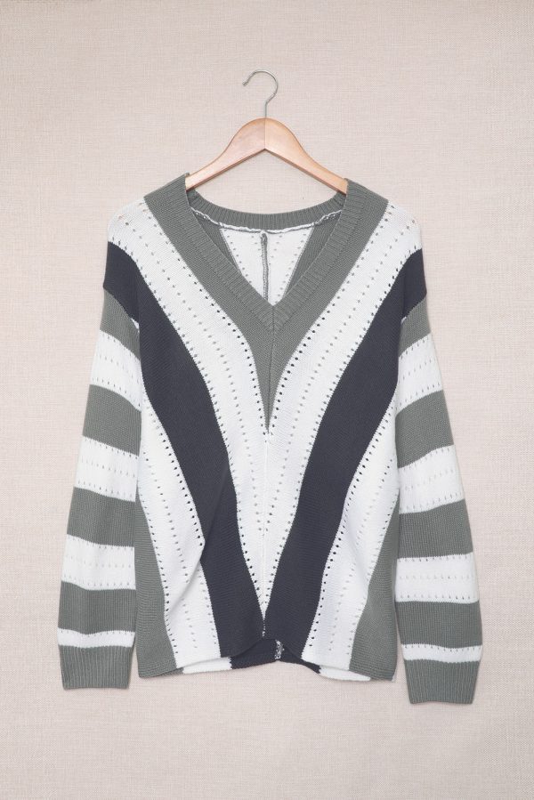 Striped Outerwear Sweater Women Autumn Winter Contrast Color Long Sleeves Knitted Underwear Top - Image 2