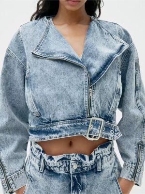 Summer Loose Slimming Collared Denim Wind Breaker Coat for Women