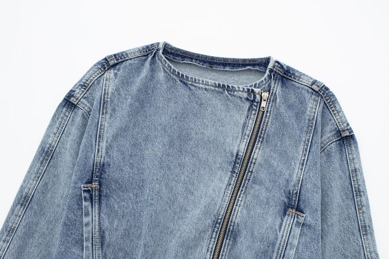 Summer Loose Slimming Collared Denim Wind Breaker Coat for Women - Image 5