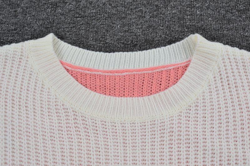 Autumn Casual Sweater Loose Crew Neck Two Colors Contrast Color Knitwear Top - Image 9