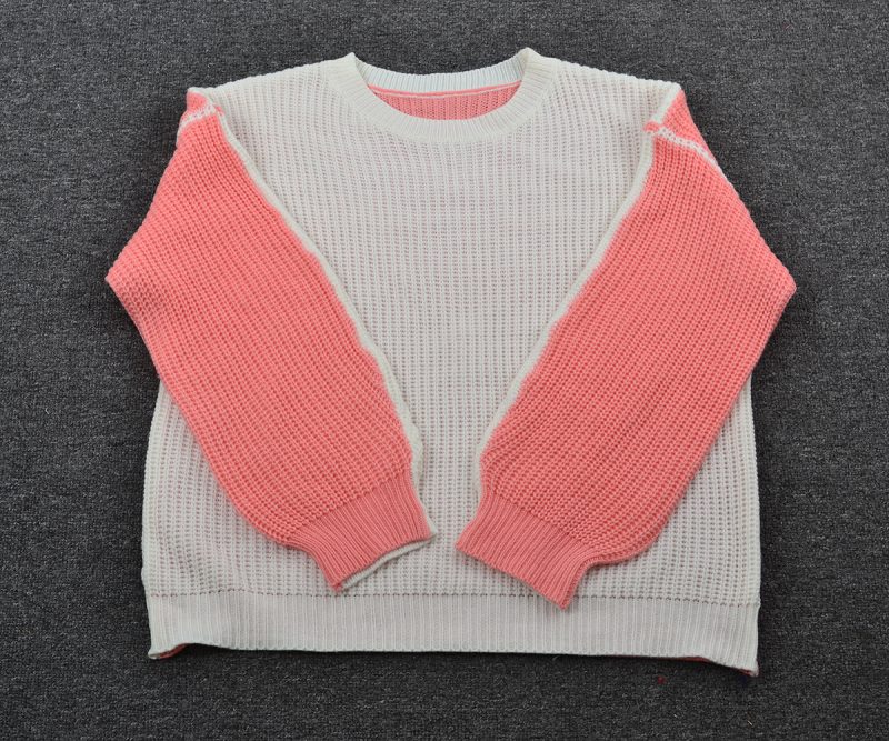 Autumn Casual Sweater Loose Crew Neck Two Colors Contrast Color Knitwear Top - Image 10