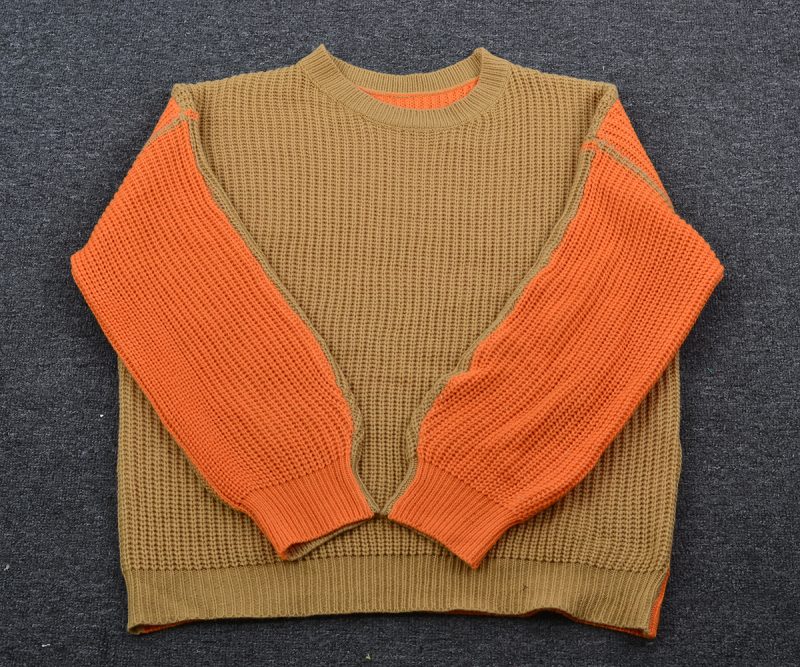 Autumn Casual Sweater Loose Crew Neck Two Colors Contrast Color Knitwear Top - Image 13
